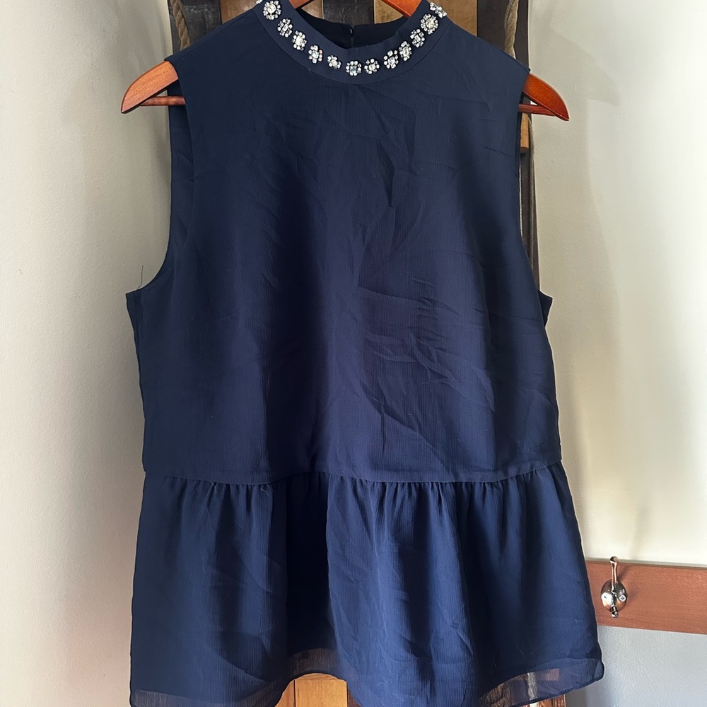 Embellished Navy Sleeveless Top J Crew Medium